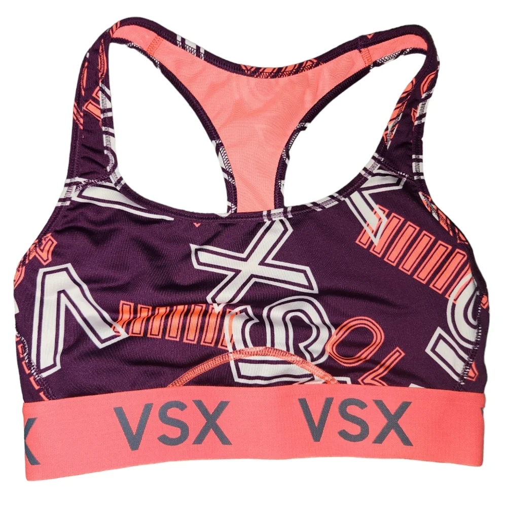 VSX‎ Victoria's Secret Sports Bra Purple Orange Graphic Print Activewear